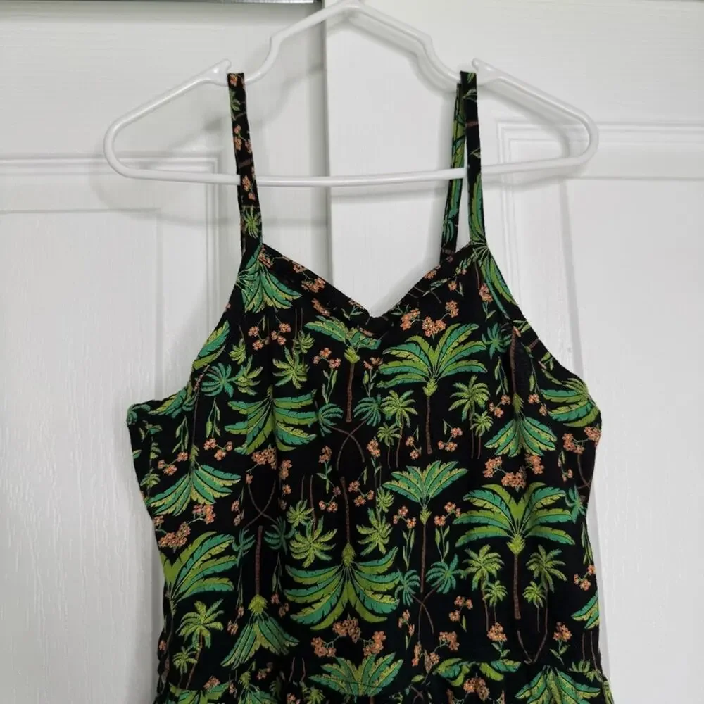 Old Navy Tropical Palm Tree Print One Piece Romper Black Green Size 8 Medium